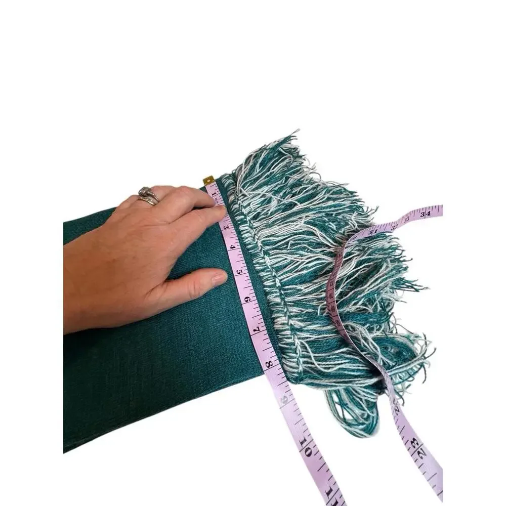 Columbus Teal And‎ Cream Knit Rectangular Fringed Scarf 31